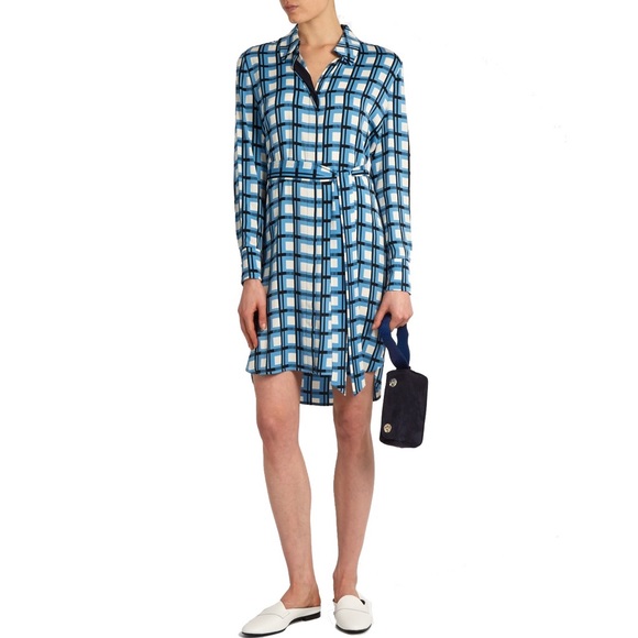 Diane Von Furstenberg Dresses & Skirts - Diane Von Furstenberg Stretch Silk Plaid Shirt Dress. Size 2.